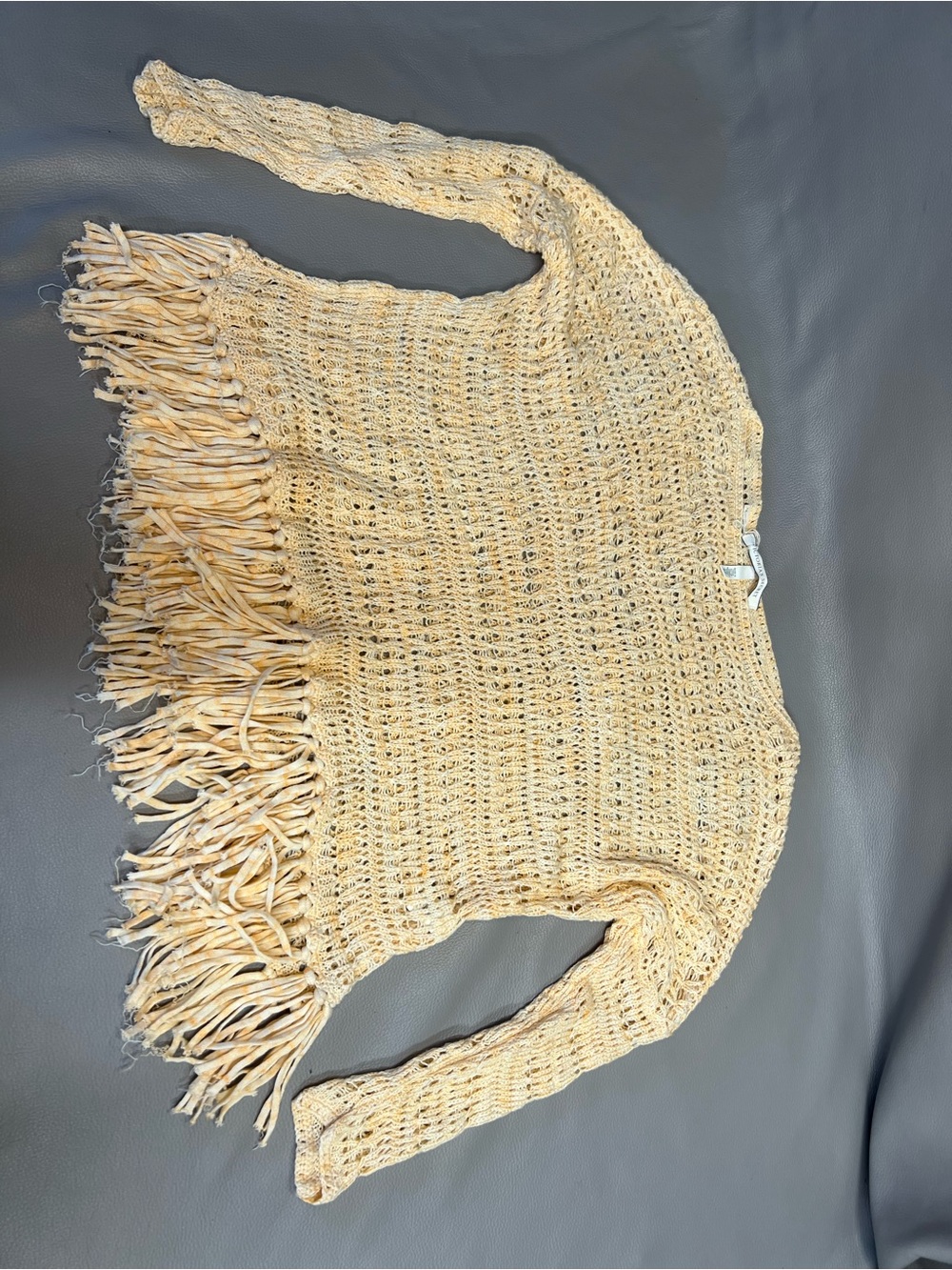 Victoria's Secret Pale Yellow Open-Knit Fringe Crewneck Sweater